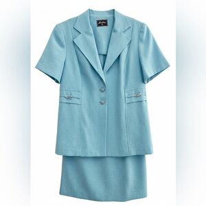 Vintage 90’s Robin Egg Blue Suit Set Sz 14 Pencil Skirt Blazer Combo Career work